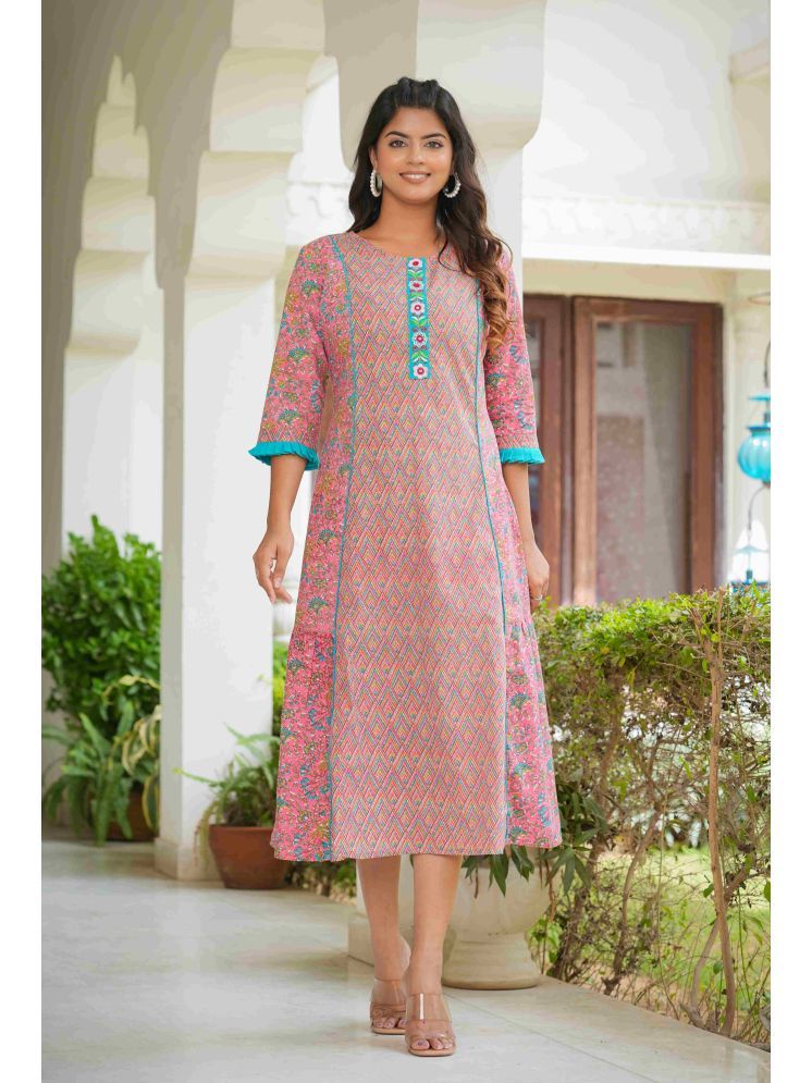     			Yash Gallery Cotton Printed A-line Women's Kurti - Pink ( Pack of 1 )