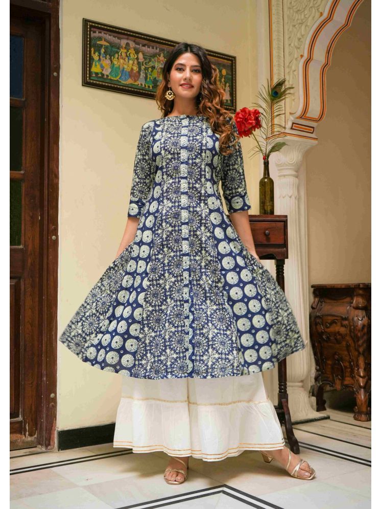     			Yash Gallery Cotton Printed Anarkali Women's Kurti - Blue ( Pack of 1 )