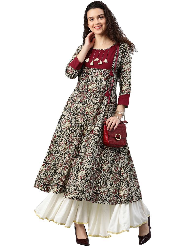     			Yash Gallery Cotton Printed Anarkali Women's Kurti - Maroon ( Pack of 1 )