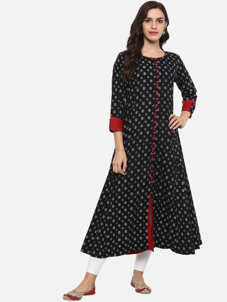     			Yash Gallery Cotton Printed Front Slit Women's Kurti - Black ( Pack of 1 )