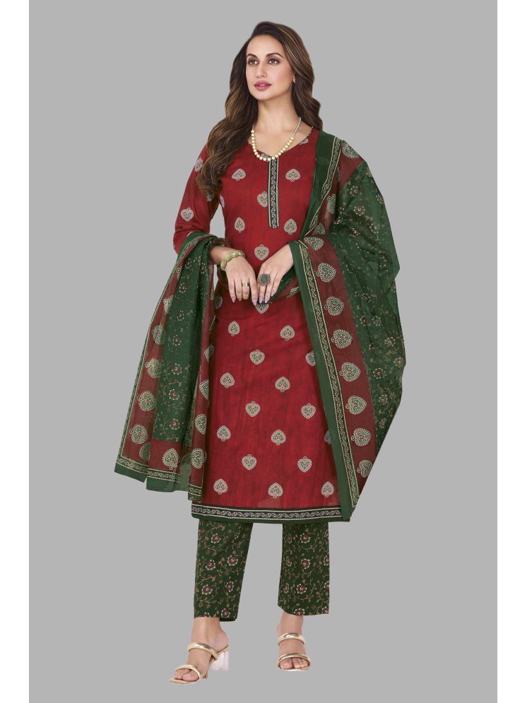     			shree jeenmata collection Cotton Printed Kurti With Pants Women's Stitched Salwar Suit - Red ( Pack of 1 )