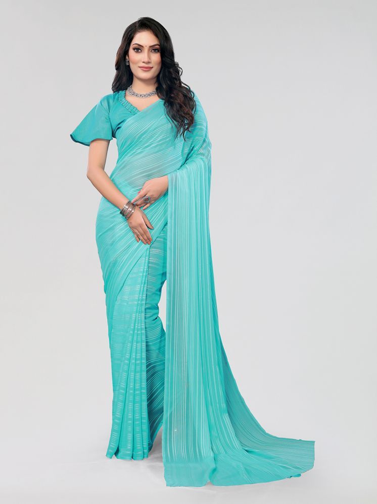     			ANAND SAREES Satin Printed Saree With Blouse Piece - LightBLue ( Pack of 1 )