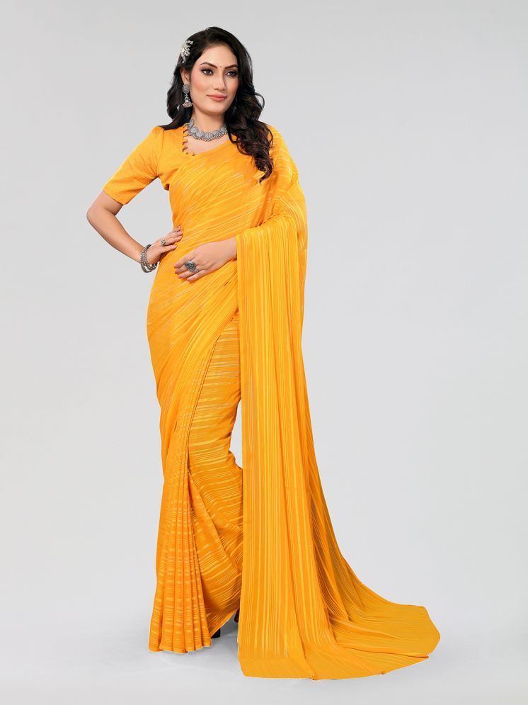     			ANAND SAREES Satin Printed Saree With Blouse Piece - Yellow ( Pack of 1 )