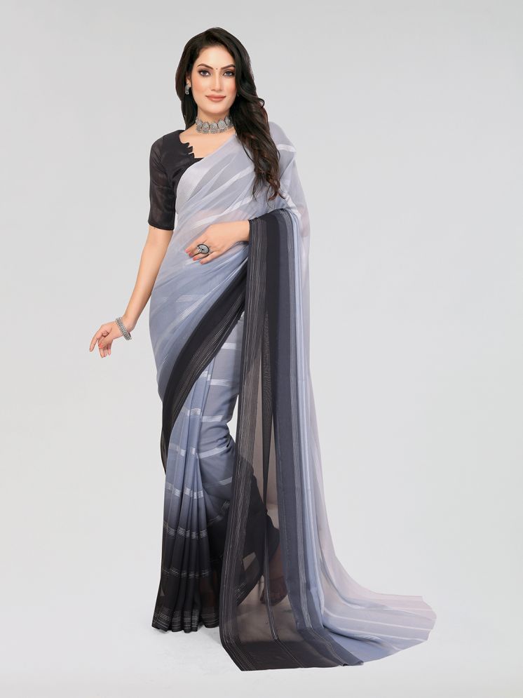     			ANAND SAREES Satin Printed Saree With Blouse Piece - Grey ( Pack of 1 )