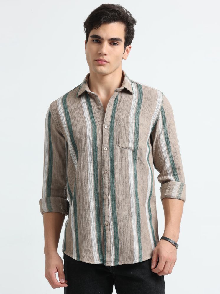     			HETIERS Cotton Blend Regular Fit Striped Full Sleeves Men's Casual Shirt - Beige ( Pack of 1 )