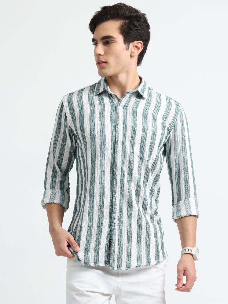     			HETIERS Cotton Blend Regular Fit Striped Full Sleeves Men's Casual Shirt - Green ( Pack of 1 )