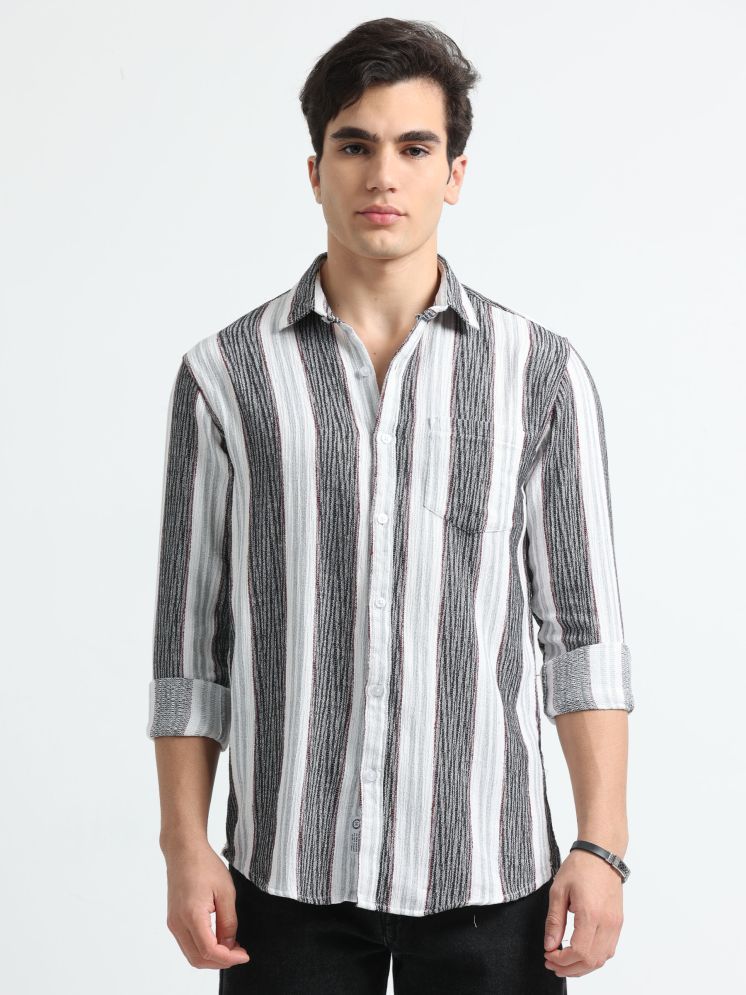     			HETIERS Cotton Blend Regular Fit Striped Full Sleeves Men's Casual Shirt - Black ( Pack of 1 )