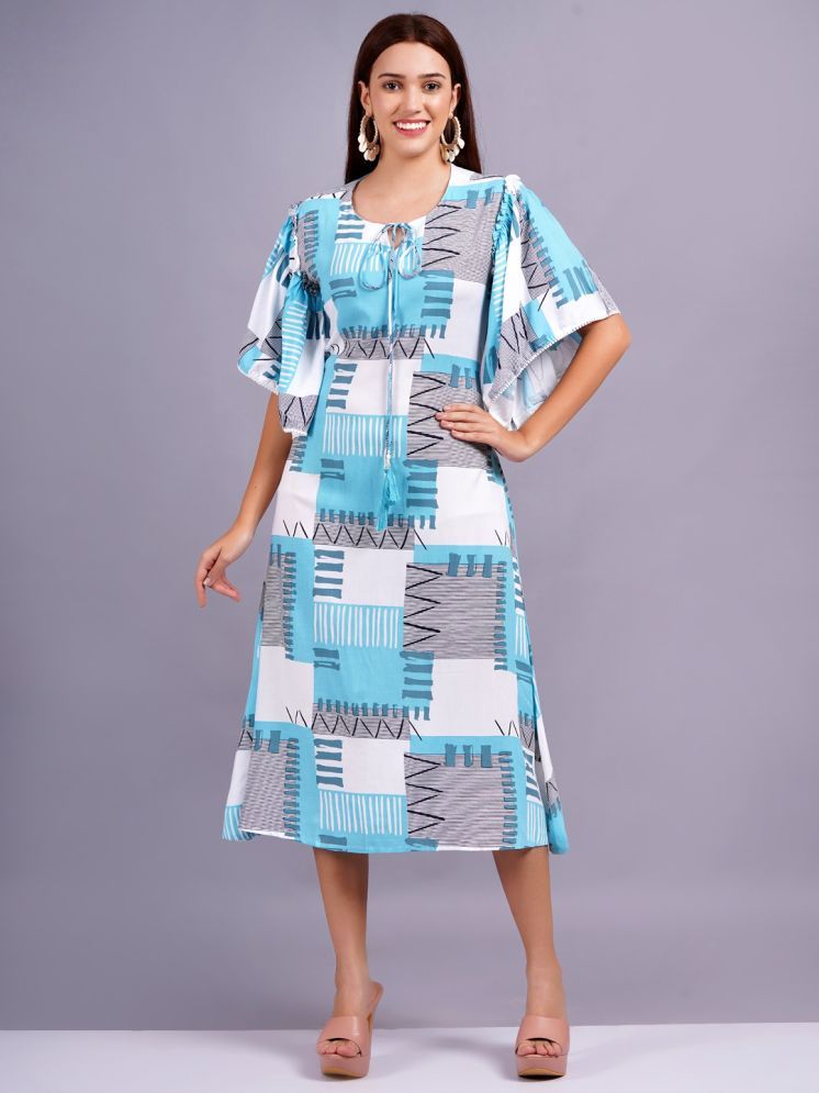     			HIGHLIGHT FASHION EXPORT Rayon Printed Midi Women's Fit & Flare Dress - Blue ( Pack of 1 )