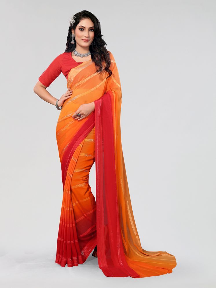     			Kashvi Sarees Satin Printed Saree With Blouse Piece - Orange ( Pack of 1 )