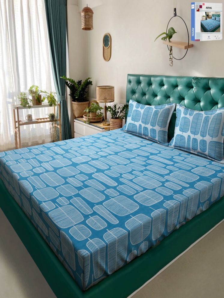     			Klotthe Poly Cotton Abstract 1 Double with 2 Pillow Covers - Turquoise