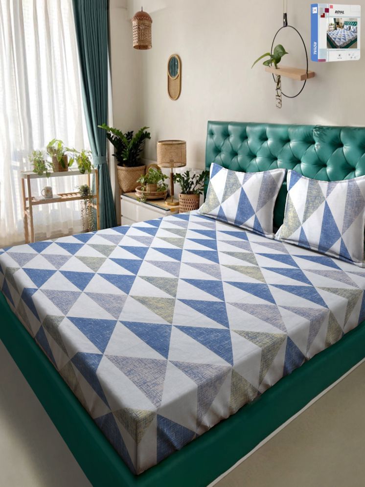     			Klotthe Poly Cotton Geometric 1 Double with 2 Pillow Covers - Multicolor