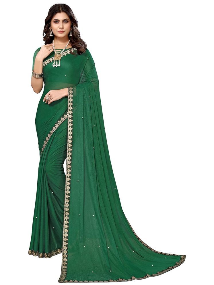     			Saadhvi Lycra Solid Saree With Blouse Piece - Green ( Pack of 1 )