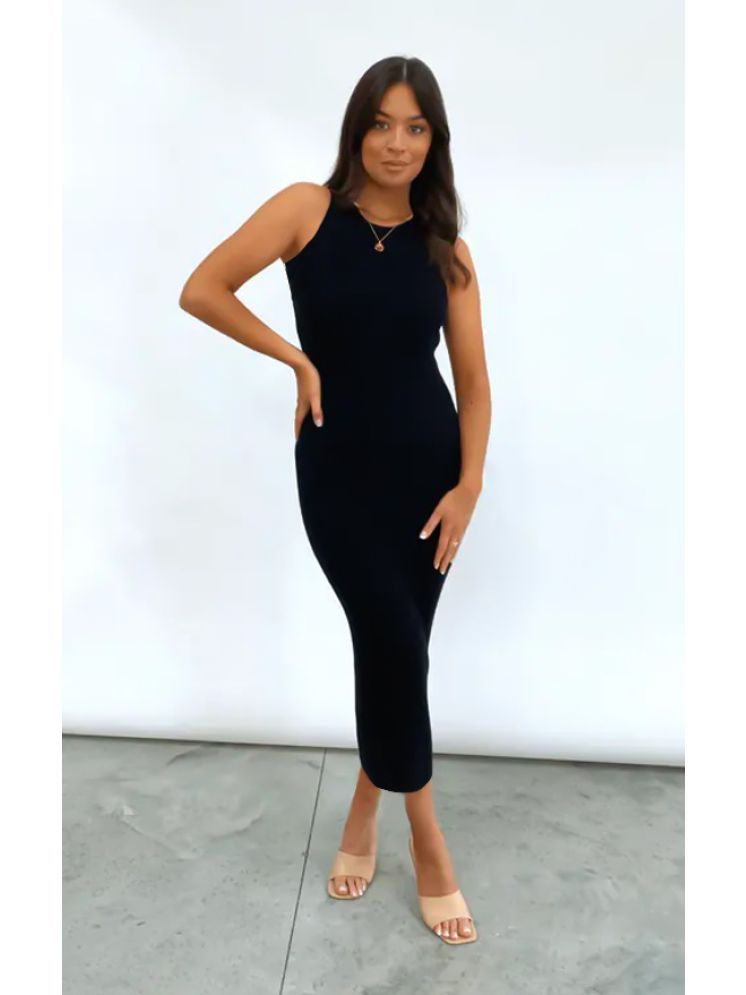     			TOOCHKI Lycra Solid Midi Women's Bodycon Dress - Black ( Pack of 1 )