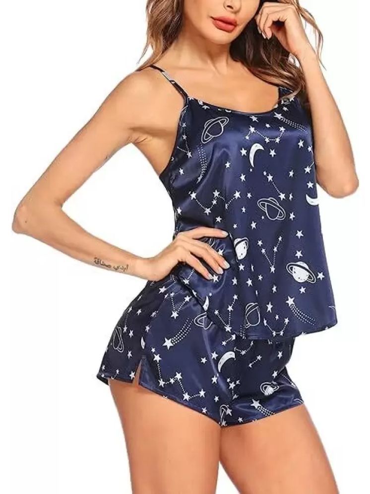     			YUZU Navy Blue Cotton Blend Women's Nightwear Nightsuit Sets ( Pack of 1 )