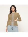 TAB91 Acrylic Round Neck Women's Buttoned Cardigans - Gold ( Single )