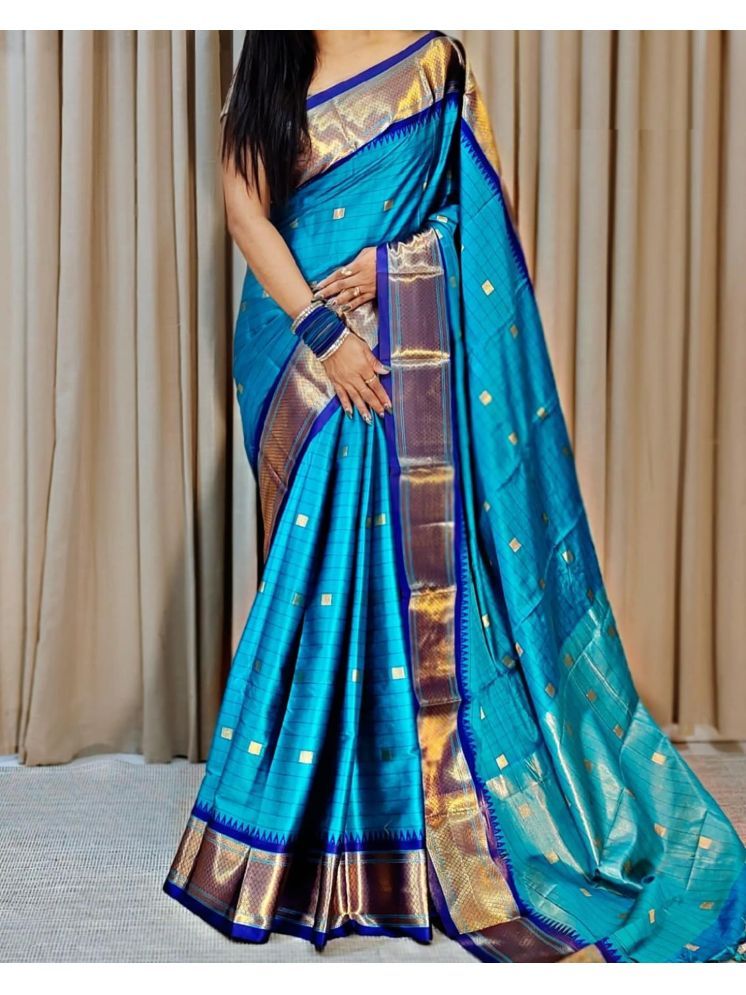     			Apnisha Cotton Embellished Saree With Blouse Piece - SkyBlue ( Pack of 1 )