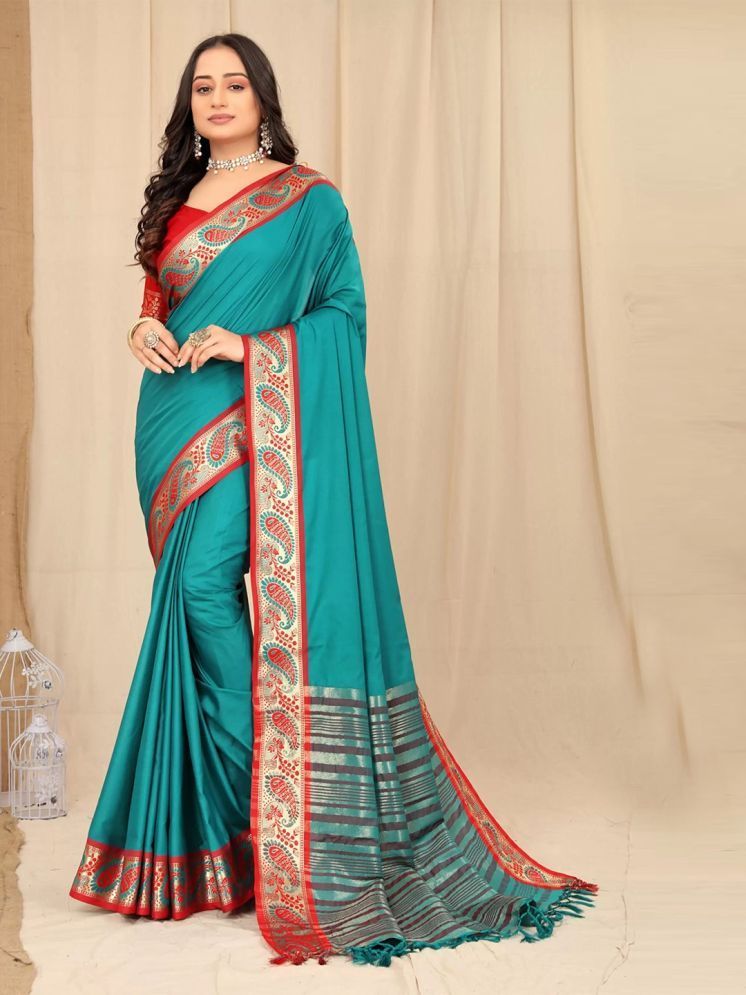     			Apnisha Silk Embellished Saree With Blouse Piece - Teal ( Pack of 1 )