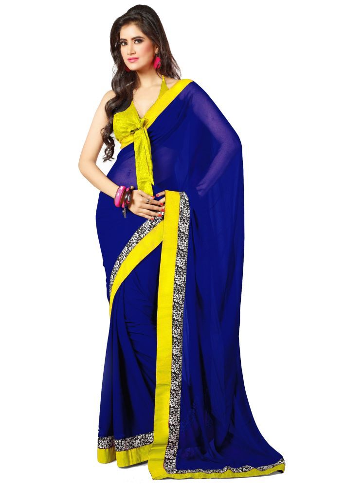     			Bhuwal Fashion Georgette Solid Saree With Blouse Piece - Navy Blue ( Pack of 1 )