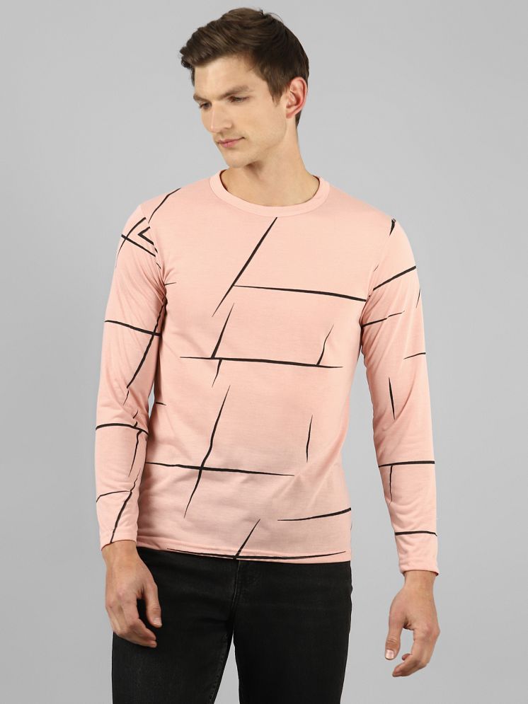     			ELBATROSS Polyester Regular Fit Printed Full Sleeves Men's Round T-Shirt - Peach ( Pack of 1 )