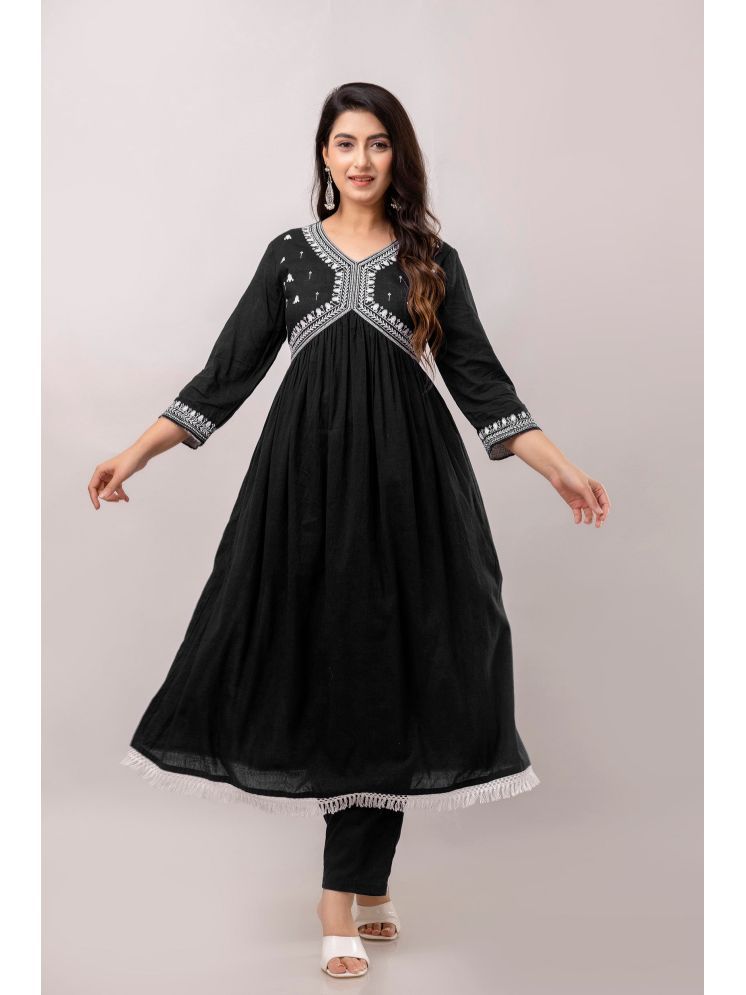     			Frionkandy Rayon Embroidered Kurti With Pants Women's Stitched Salwar Suit - Black ( Pack of 1 )