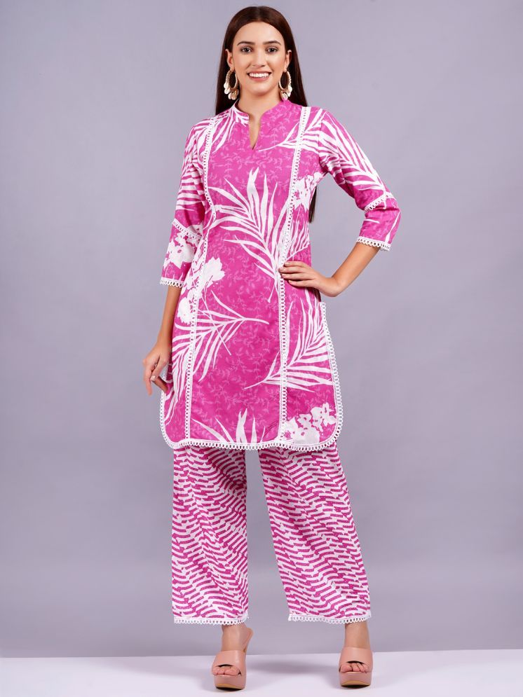     			HIGHLIGHT FASHION EXPORT Pink Printed Palazzo Top Set