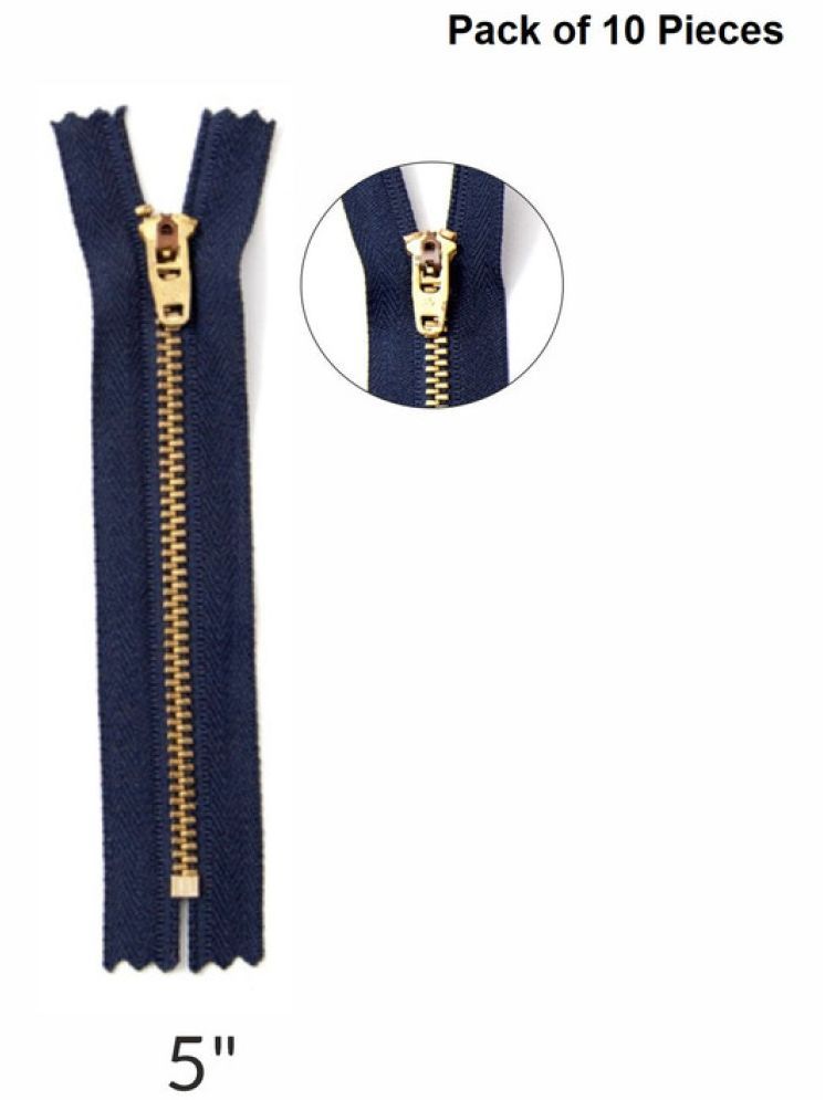     			Jyoti Zipper - Brass - 4.5 (Y Type) (10 Zips of Blue Color of 5 Inches) Open-Ended, Ideal for Tailoring, Crafts, Fashion, Dressmaking | Zips Used in Stitching, Sewing, Pants, Bags - Pack of 10 Pieces