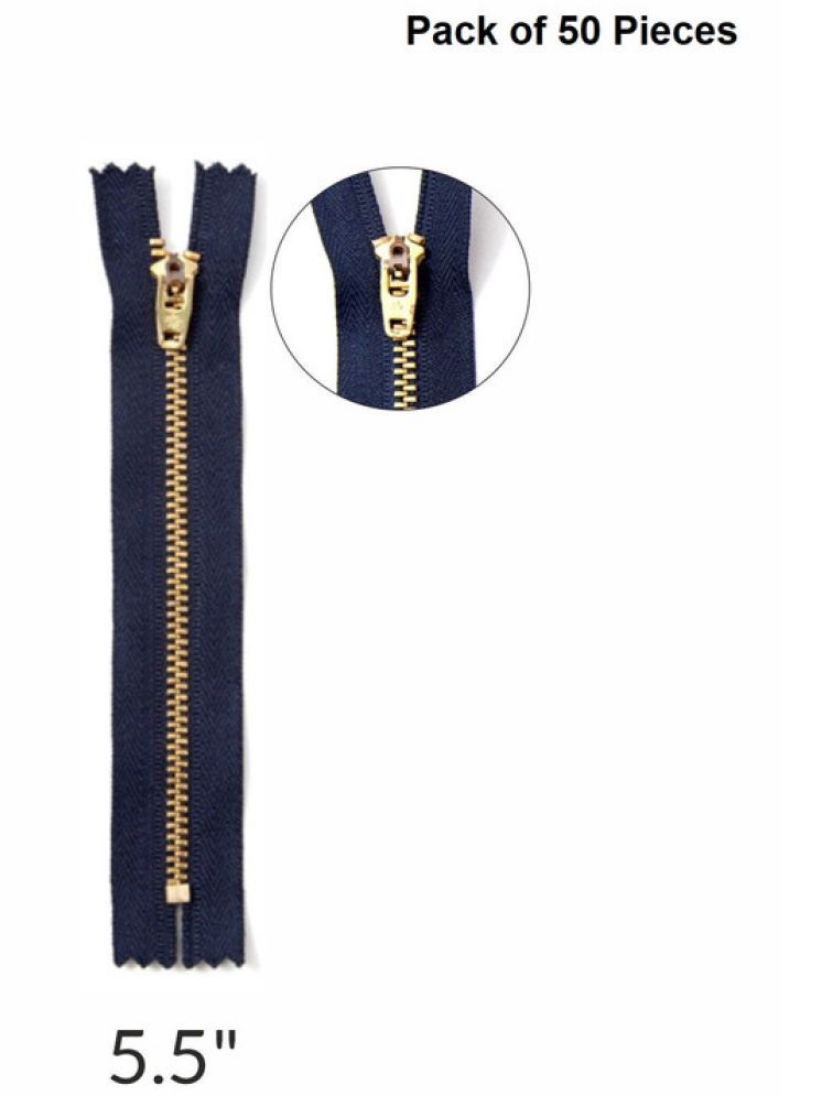     			Jyoti Zipper - Brass - 4.5 (Y Type) (50 Zips of Blue Color of 5.5 Inches) Open-Ended, Ideal for Tailoring, Crafts, Fashion, Dressmaking | Zips Used in Stitching, Sewing, Pants, Bags - Pack of 50 Pieces