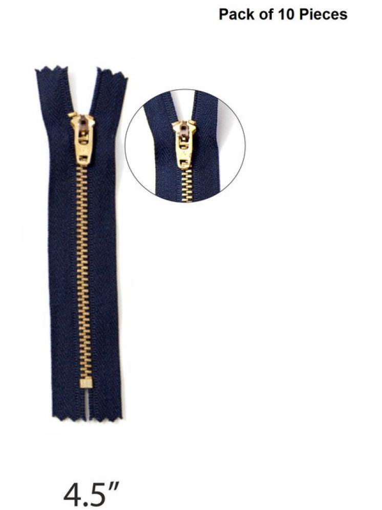     			Jyoti Zipper - Brass - 4.5 (Y Type) (10 Zips of Blue Color of 4.5 Inches) Open-Ended, Ideal for Tailoring, Crafts, Fashion, Dressmaking | Zips Used in Stitching, Sewing, Pants, Bags - Pack of 10 Pieces