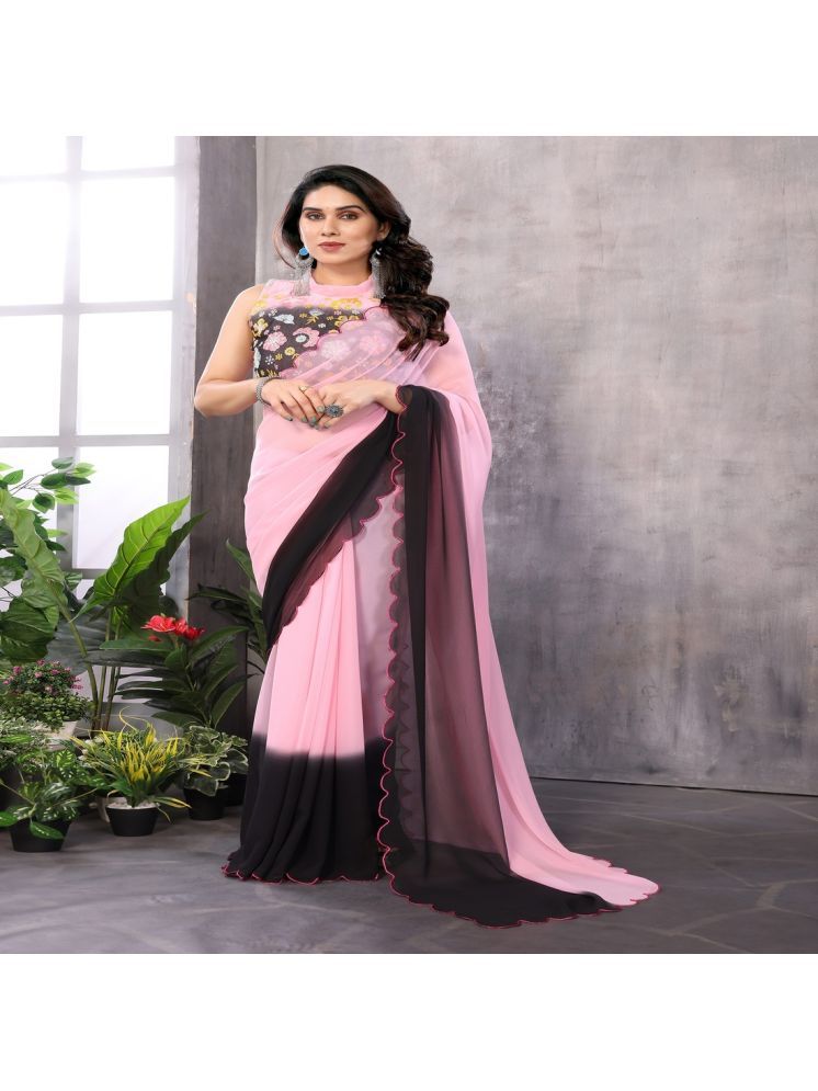     			KSNDV Trendz Georgette Dyed Saree With Blouse Piece - Black ( Pack of 1 )