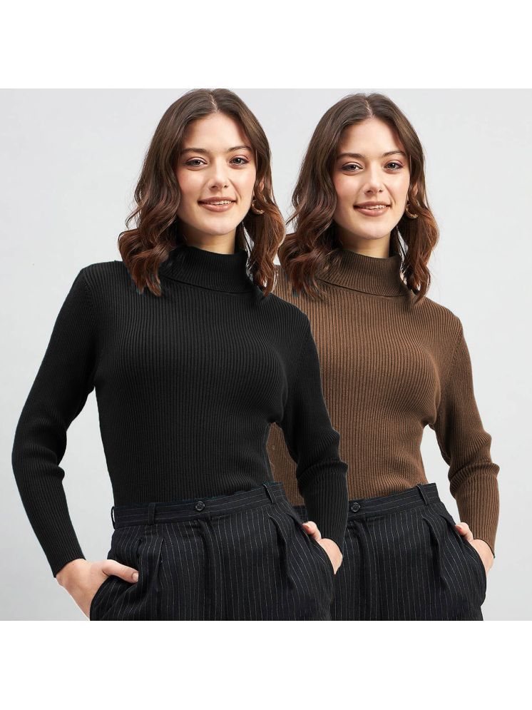     			Lime Cotton Blend High Neck Women's Pullovers - Black ( Pack of 2 )