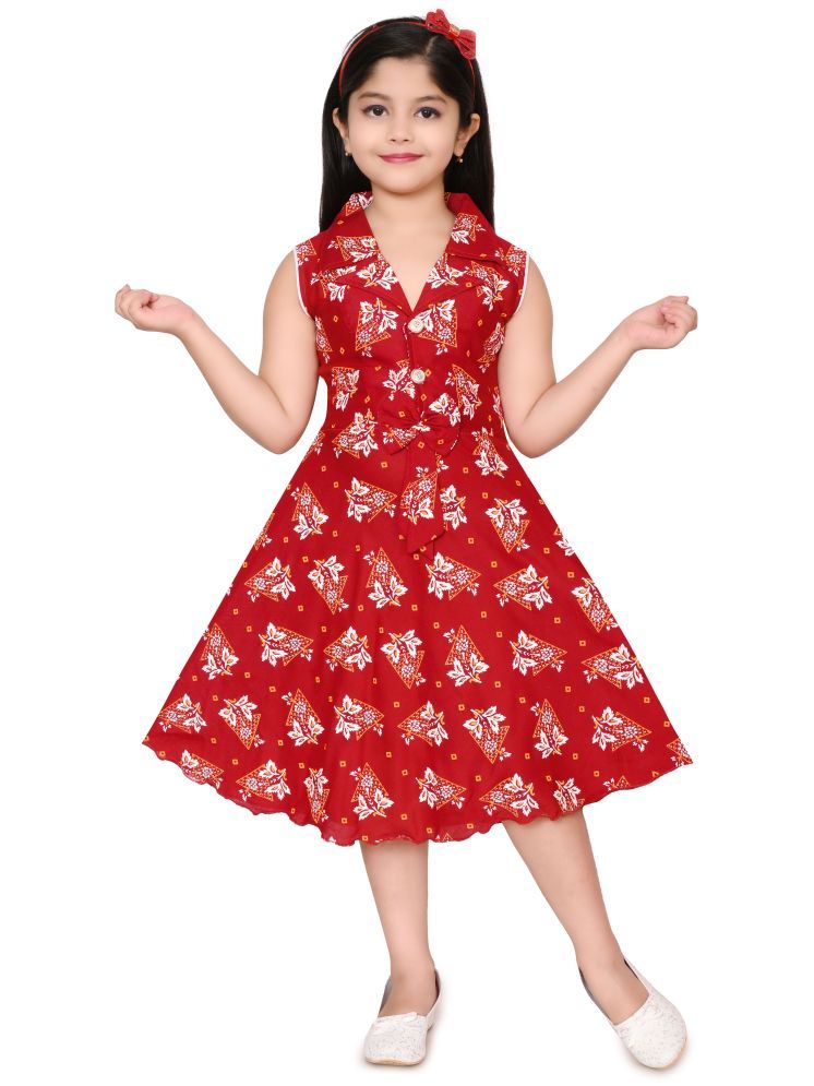     			MAXZEN Cotton Blend Frock For Girls ( Pack of 1 , Maroon )