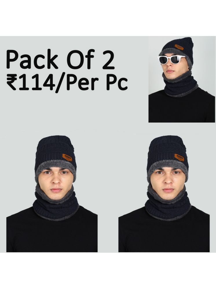     			Paryag Blue Woollen Men's Cap ( Pack of 2 )