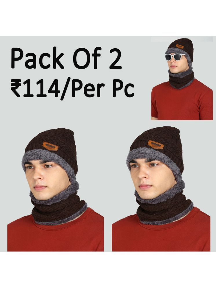     			Paryag Brown Woollen Men's Cap ( Pack of 2 )