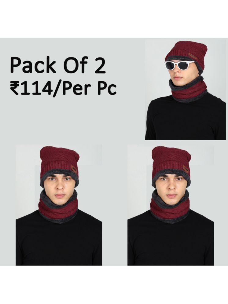     			Paryag Maroon Woollen Men's Cap ( Pack of 2 )