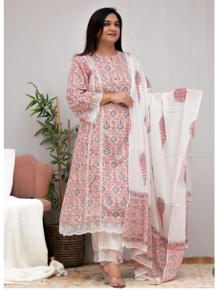     			S & D Attire Cotton Printed Kurti With Pants Women's Stitched Salwar Suit - Pink ( Pack of 1 )