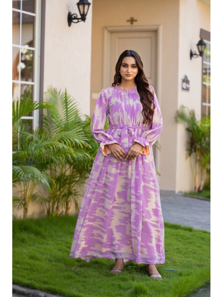     			SARINKU Purple Anarkali Georgette Women's Stitched Ethnic Gown ( Pack of 1 )