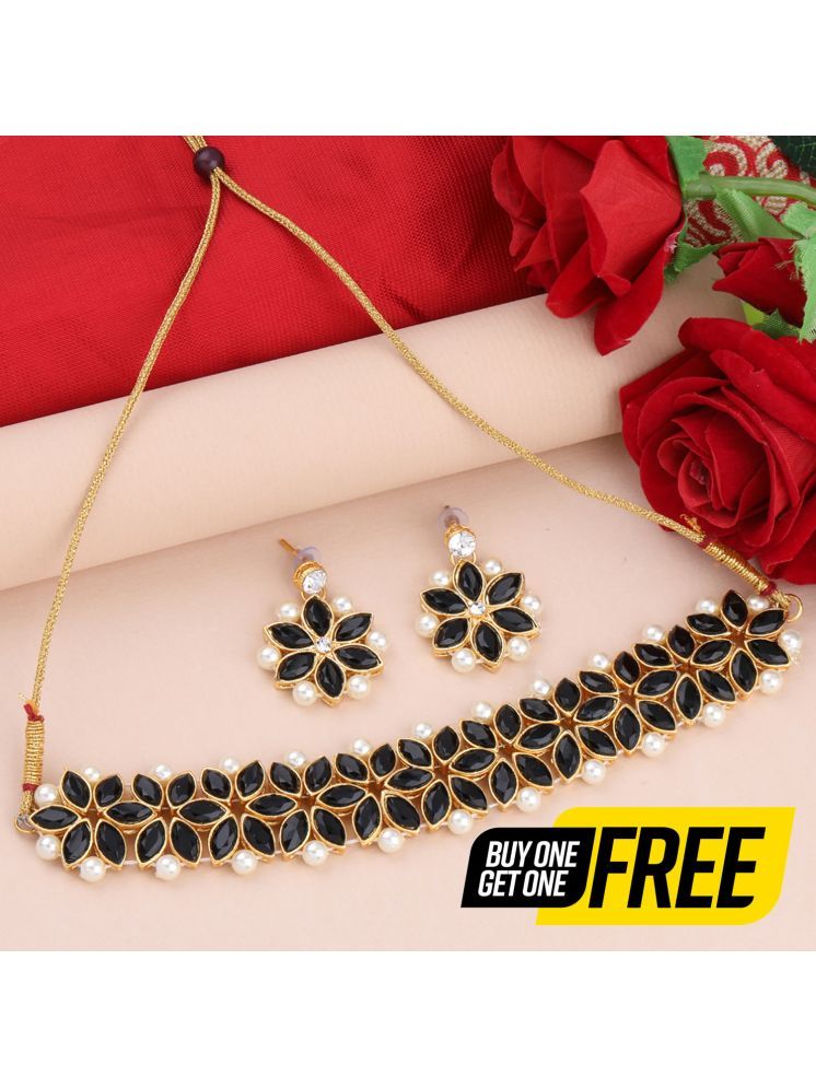     			Silver Shine Black Alloy Necklace Set ( Pack of 2 )