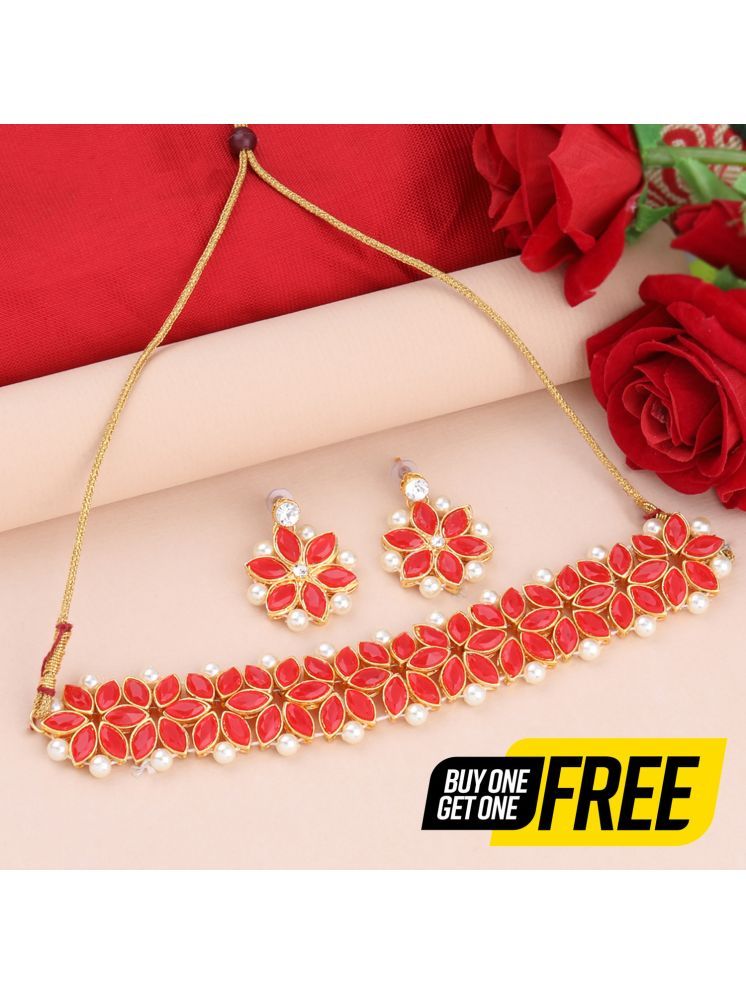     			Silver Shine Red Alloy Necklace Set ( Pack of 2 )