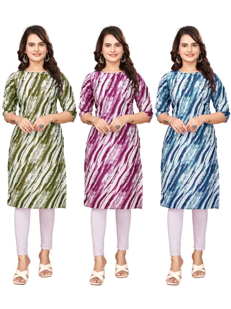     			VACHHARAJ GROUP Crepe Printed Straight Women's Kurti - Green,Purple,Blue ( Pack of 3 )