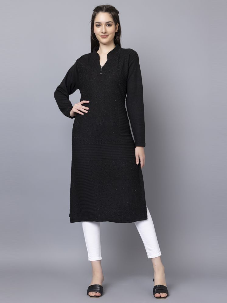     			tysort Woollen Embroidered Straight Women's Kurti - Black ( Pack of 1 )