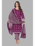 shree jeenmata collection Cotton Printed Kurti With Pants Women's Stitched Salwar Suit - Purple ( Pack of 1 )