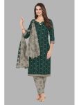 shree jeenmata collection Cotton Printed Kurti With Pants Women's Stitched Salwar Suit - Green ( Pack of 1 )