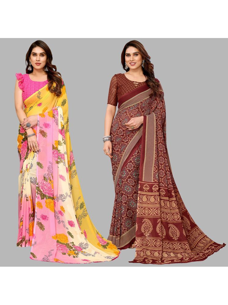     			ANAND SAREES Georgette Printed Saree With Blouse Piece - Multicolor ( Pack of 2 )