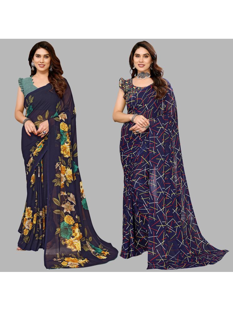     			ANAND SAREES Georgette Printed Saree With Blouse Piece - Multicolor ( Pack of 2 )