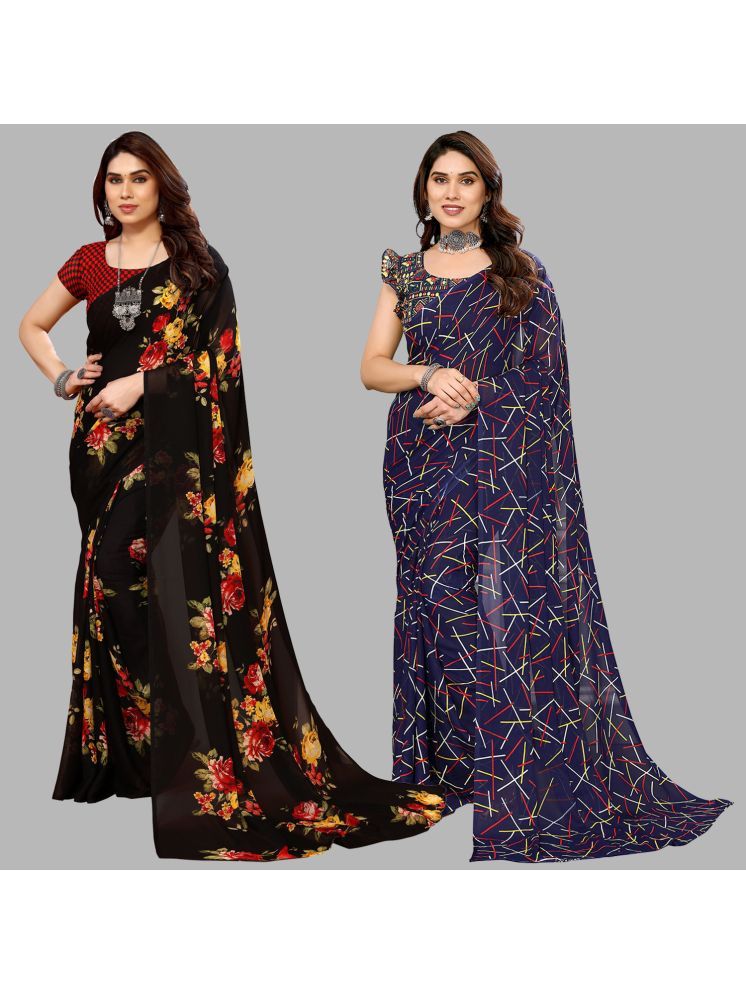     			ANAND SAREES Georgette Printed Saree With Blouse Piece - Multicolor ( Pack of 2 )