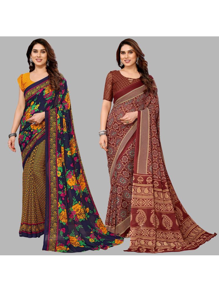     			ANAND SAREES Georgette Printed Saree With Blouse Piece - Multicolor ( Pack of 2 )