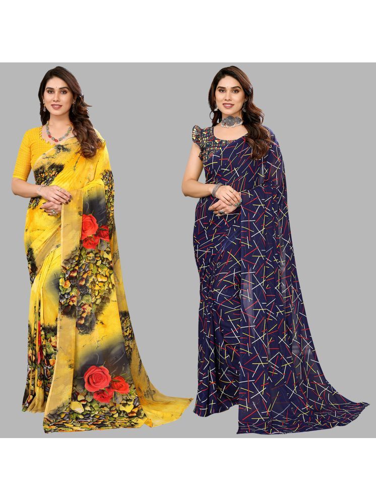     			ANAND SAREES Georgette Printed Saree With Blouse Piece - Multicolor ( Pack of 2 )