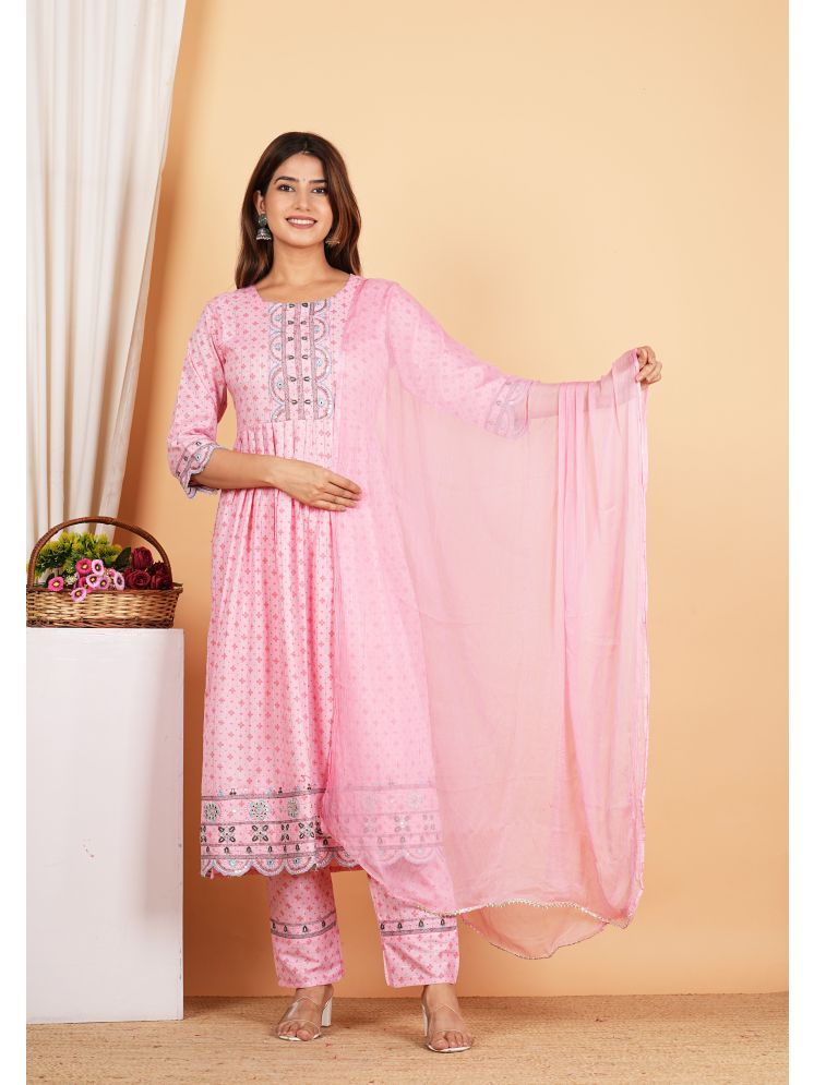     			Akiko Rayon Printed Kurti With Pants Women's Stitched Salwar Suit - Pink ( Pack of 1 )