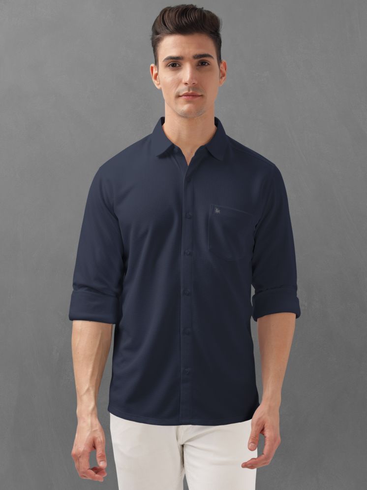     			BULLMER Cotton Blend Regular Fit Self Design Full Sleeves Men's Casual Shirt - Navy Blue ( Pack of 1 )