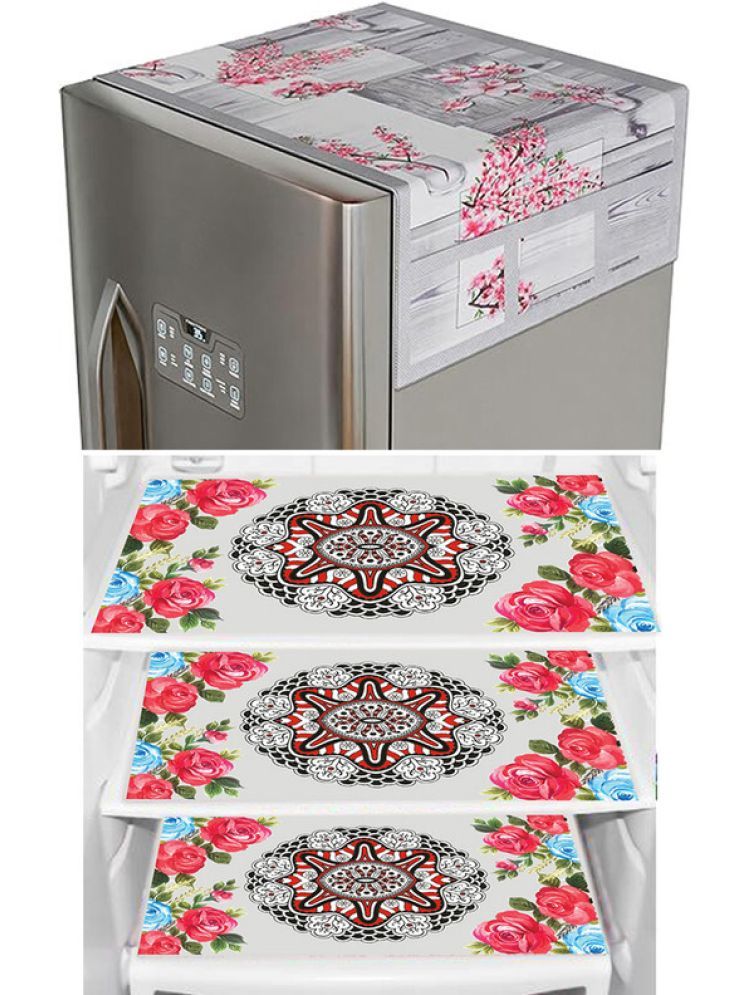     			Crosmo Polyester Floral Fridge Mat & Cover ( 99 53 ) Pack of 4 - Multicolor